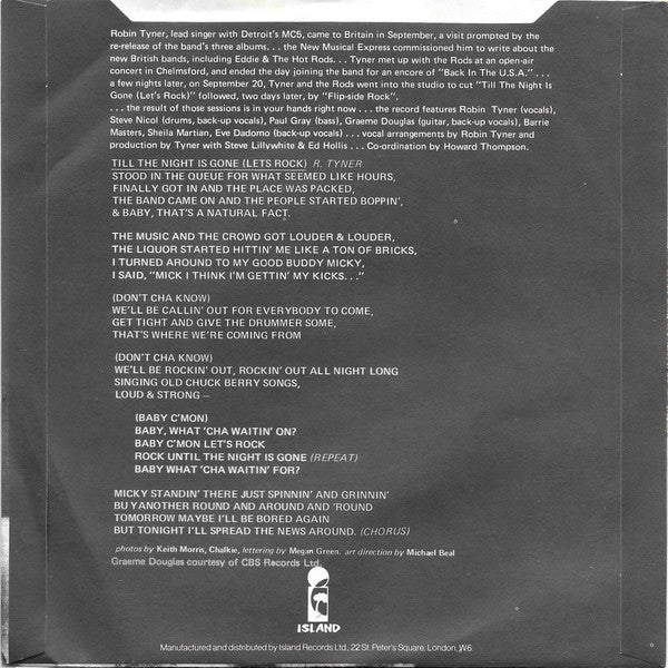 Robin Tyner & The Hot Rods | Till The Night Is Gone (Let's Rock) / Flipside Rock (7" single)