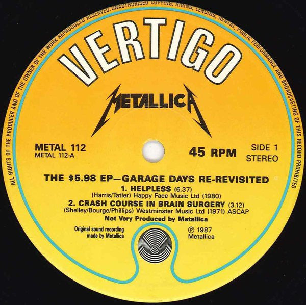 Metallica |The $5.98 E.P. - Garage Days Re-Revisited (12" Album)