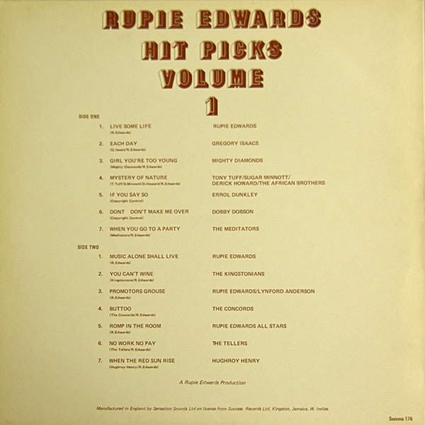 Rupie Edwards | Hit Picks Volume 1 (12" Album)
