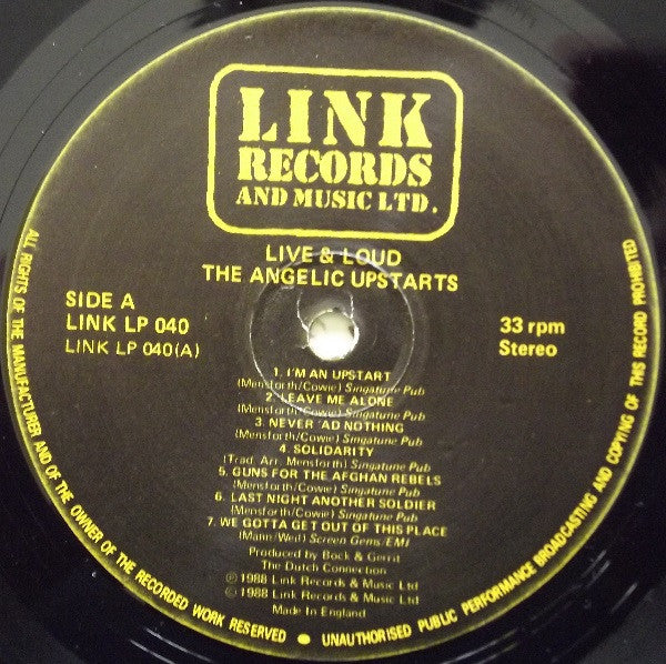 Angelic Upstarts | Live And Loud!! (12" album)