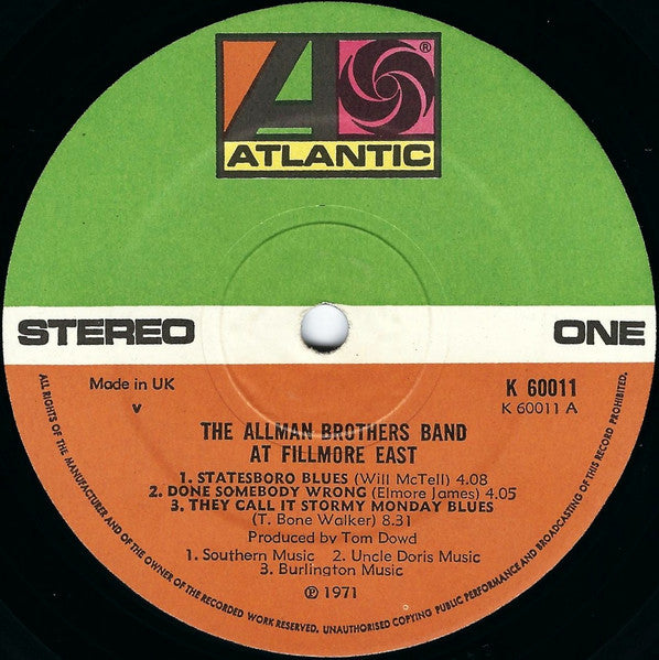 The Allman Brothers Band | The Allman Brothers Band At Fillmore East (12" album)