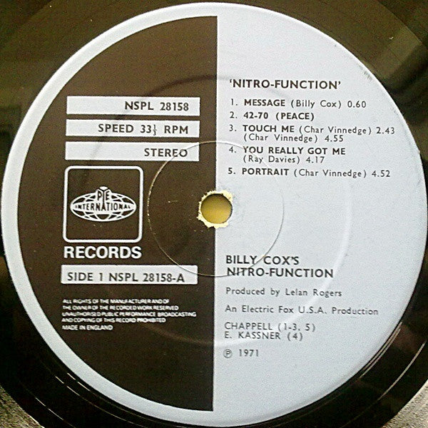 Billy Cox's Nitro Function | Nitro Function (12" album)