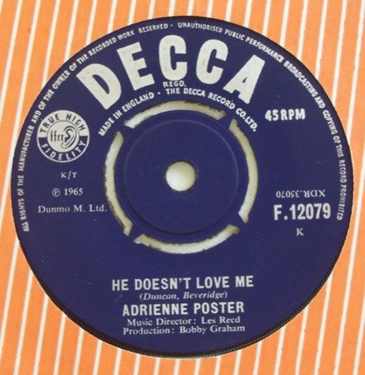 Adrienne Poster | He Doesn't Love Me / The Way You Do The Things You Do ( 7" single)