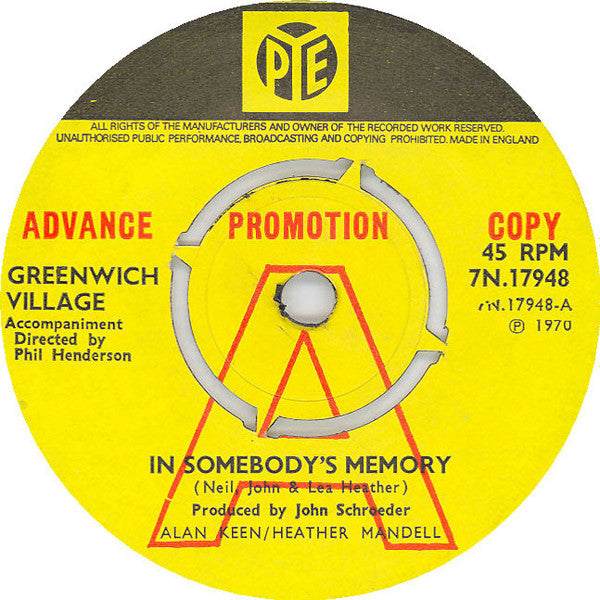 Greenwich Village | In Somebody's Memory (7" single)