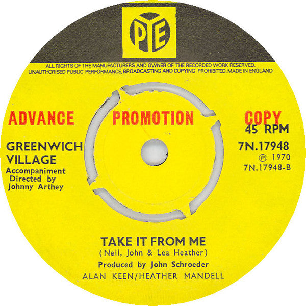 Greenwich Village | In Somebody's Memory (7" single)