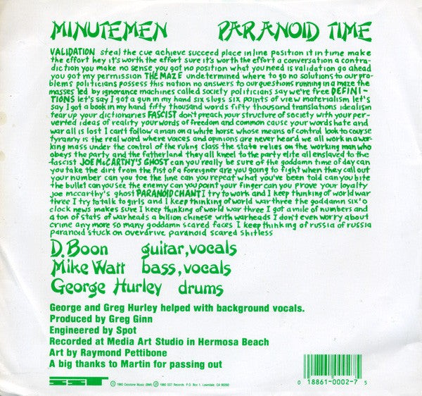 Minutemen | Paranoid Time (7" single)