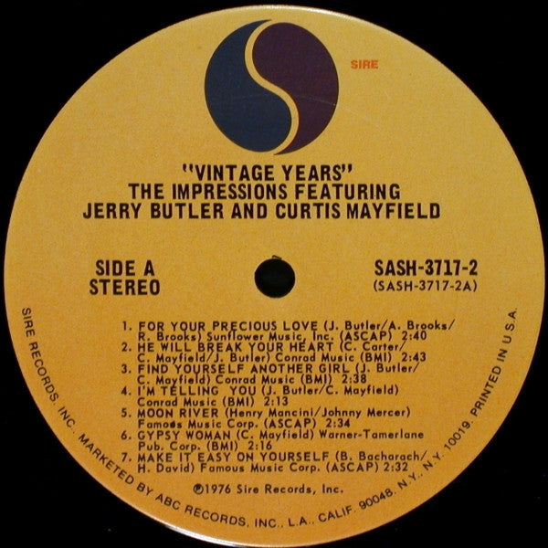 The Impressions Featuring Jerry Butler And Curtis Mayfield – The Vintage Years (12" album)