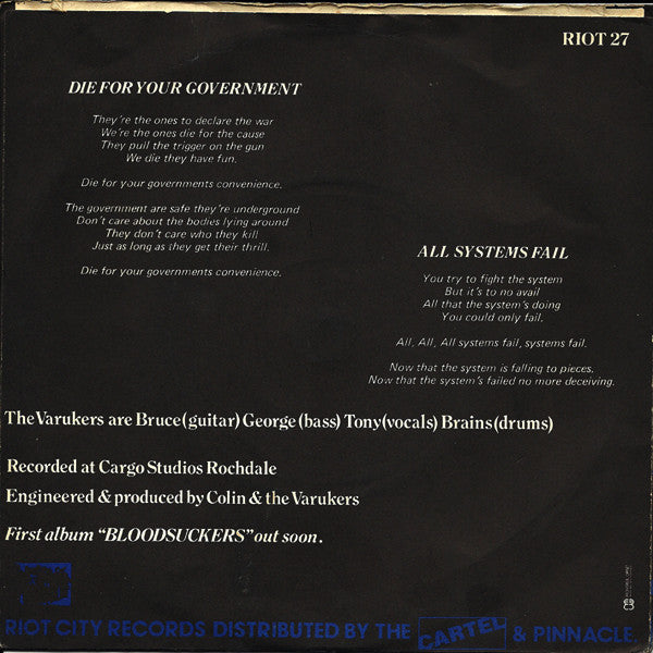 The Varukers ‎| Die For Your Government (7" single)