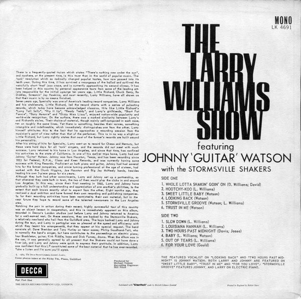 Larry Williams | The Larry Williams Show Featuring Johnny 'Guitar' Watson With The Stormsville Shakers