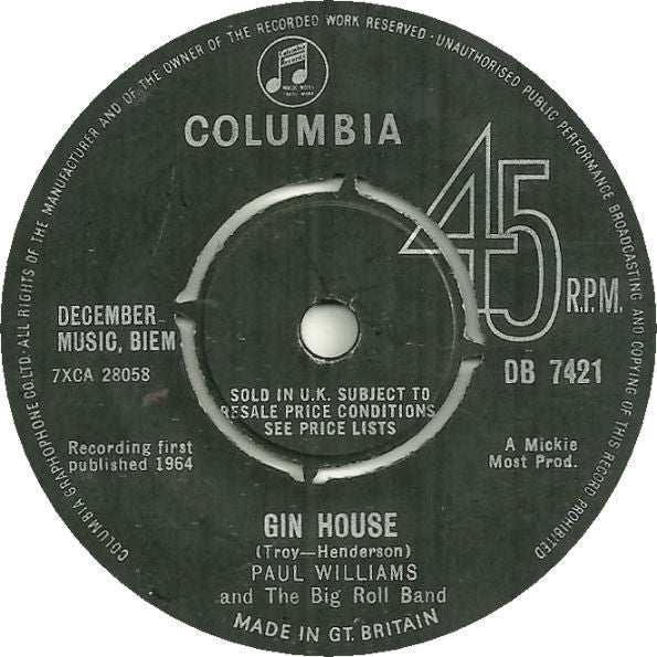 Paul Williams And The Big Roll Band | Gin House (7 inch single)