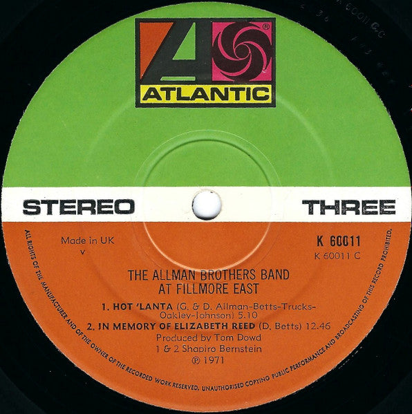The Allman Brothers Band | The Allman Brothers Band At Fillmore East (12" album)
