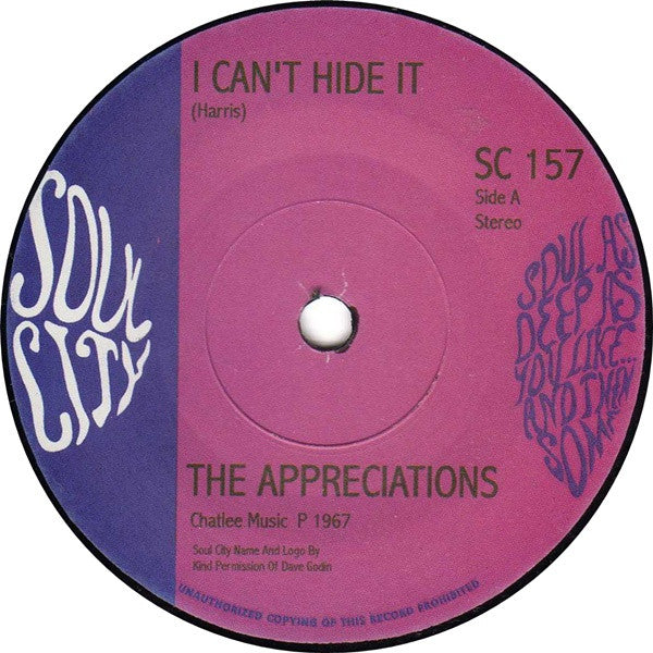 The Appreciations | I Can't Hide It (7 inch single)