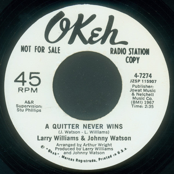 Larry Williams & Johnny Watson | A Quitter Never Wins / Mercy, Mercy, Mercy ( 7" single)