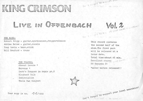 King Crimson | Offenbach 16.10.81 Vol. 2 (12" Album)