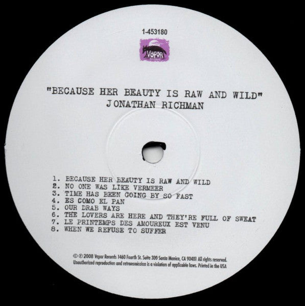 Jonathan Richman | Because Her Beauty Is Raw And Wild (12" album)