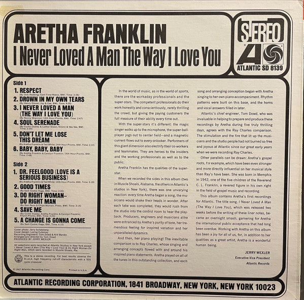 Aretha Franklin | I Never Loved A Man The Way I Love You (12" album)