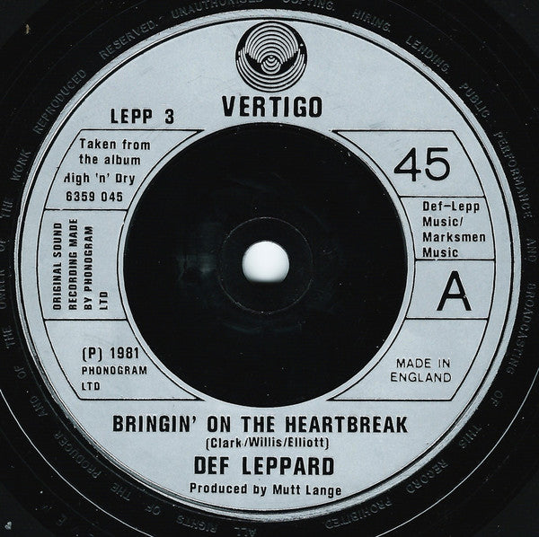 Def Leppard | Bringin' On The Heartbreak (7" single)