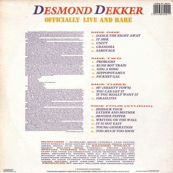 Desmond Dekker | Officially Live And Rare (12" Double Album)