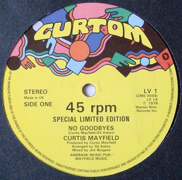 Curtis Mayfield | No Goodbyes (single Funk, Soul, Disco)